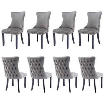 8x Velvet Upholstered Dining Chairs Tufted Wingback Side Chair with Studs Trim Solid Wood Legs for Kitchen-Furniture &gt; Bar Stools &amp; Chairs-PEROZ Accessories