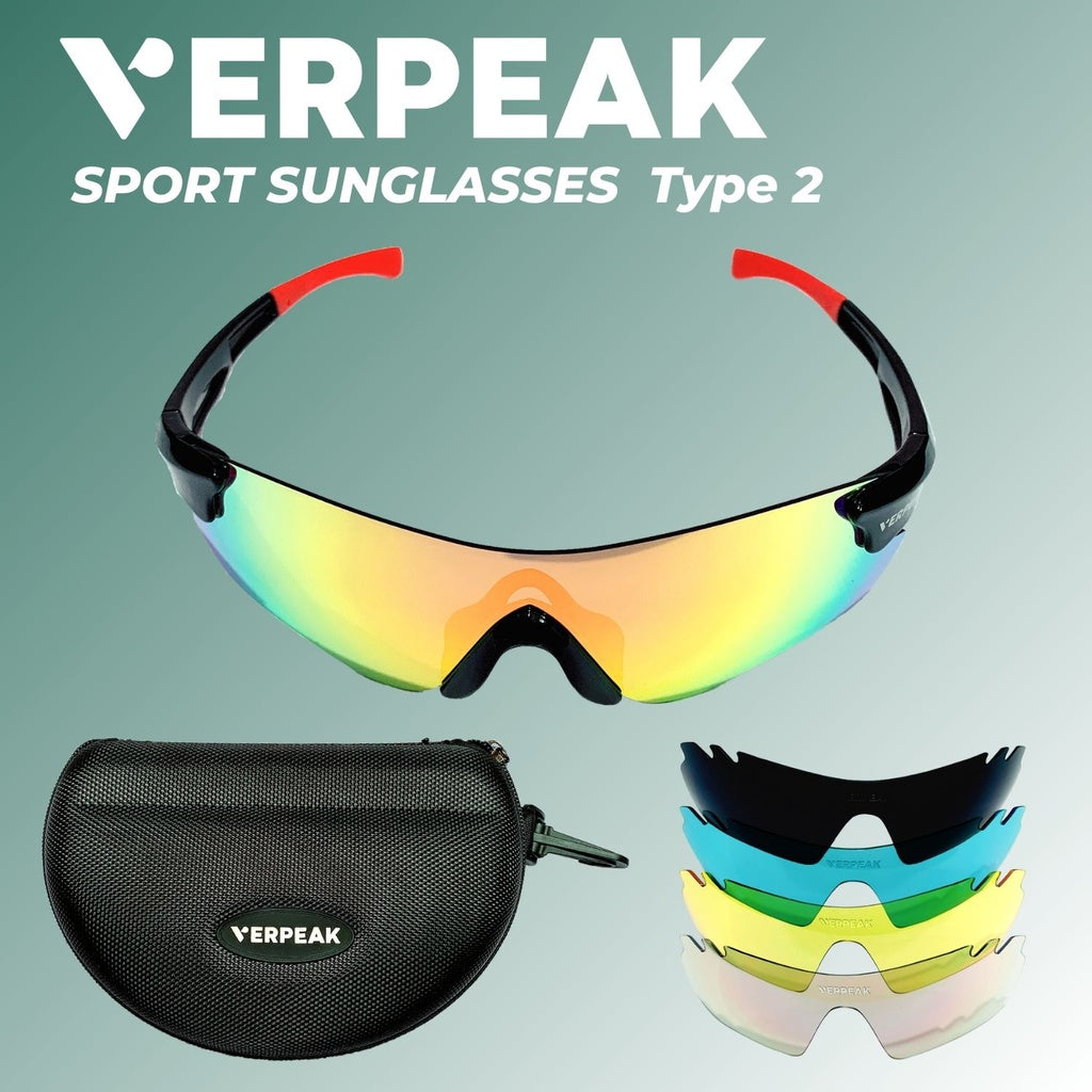 Verpeak Sport Sunglasses Type 2 Black Frame with Red End Tip PEROZ