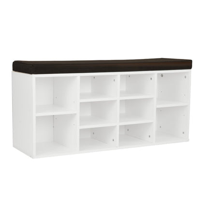 Sarantino Shoe Rack Cabinet Organiser Brown Cushion Bench Stool - 104 X 30 X 45 - White-Furniture &gt; Living Room-PEROZ Accessories