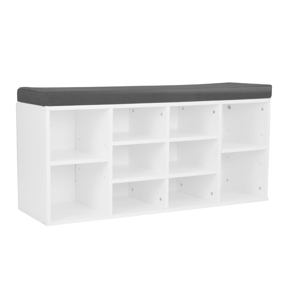 Sarantino Shoe Rack Cabinet Organiser Grey Cushion Sttol Bench Ottoman - 104 X 30 X 45 - White-Furniture &gt; Living Room-PEROZ Accessories