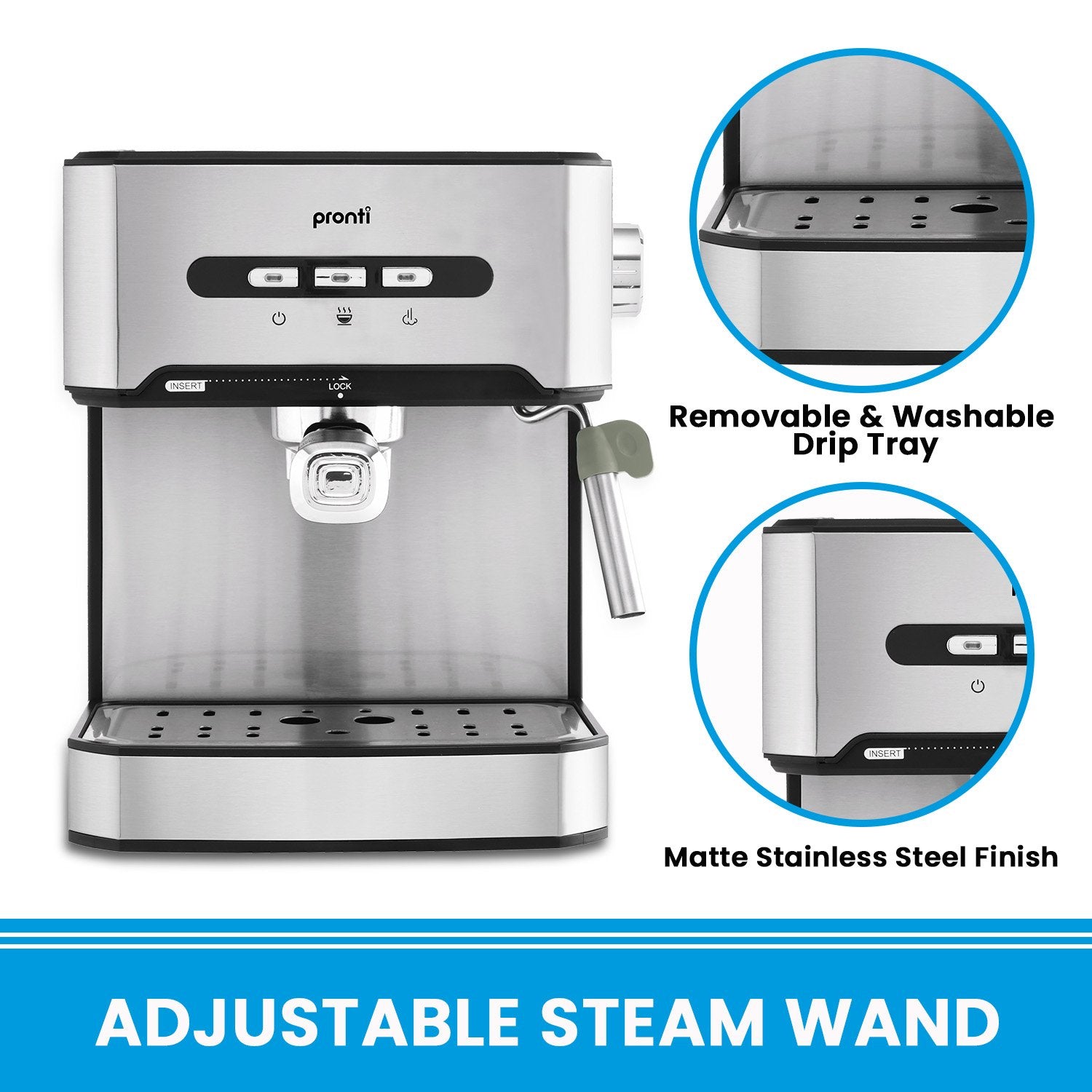 Pronti 1.6L Automatic Coffee Espresso Machine with Steam Frother-Appliances &gt; Kitchen Appliances-PEROZ Accessories