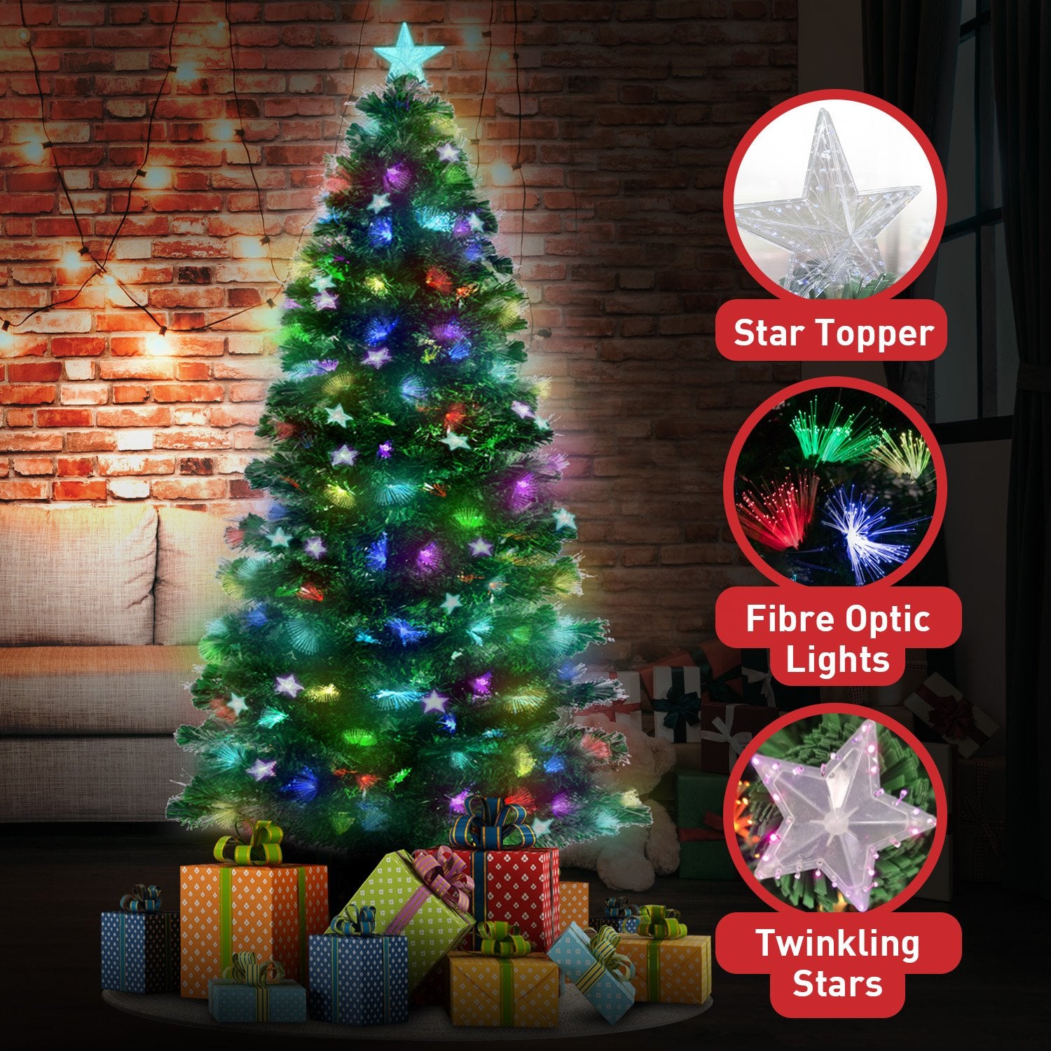 Christabelle 1.2m Enchanted Pre Lit Fibre Optic Christmas Tree Stars Xmas Decor-Occasions &gt; Christmas-PEROZ Accessories