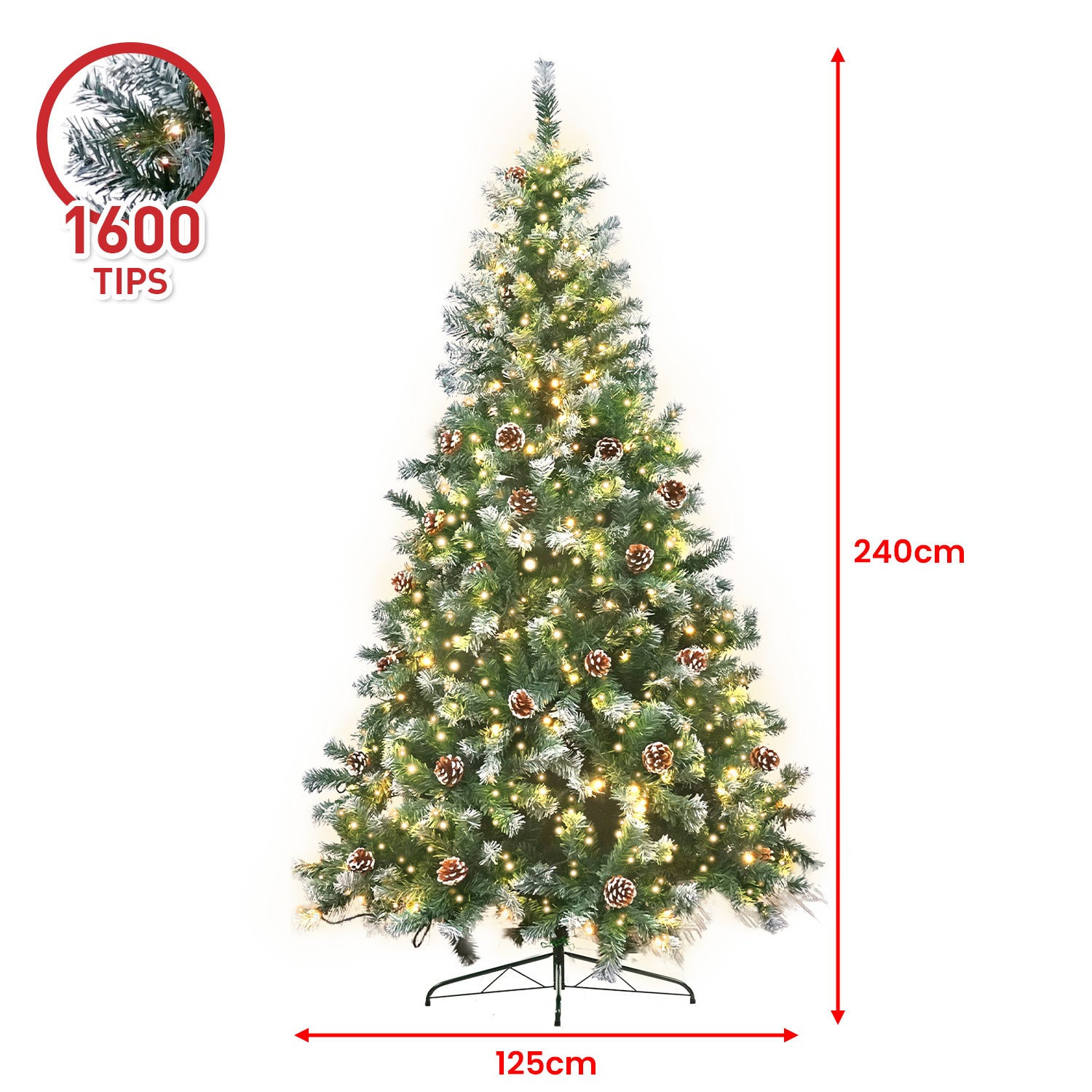 Christabelle 2.4m Pre Lit LED Christmas Tree Decor with Pine Cones Xmas Decorations-Occasions &gt; Christmas-PEROZ Accessories