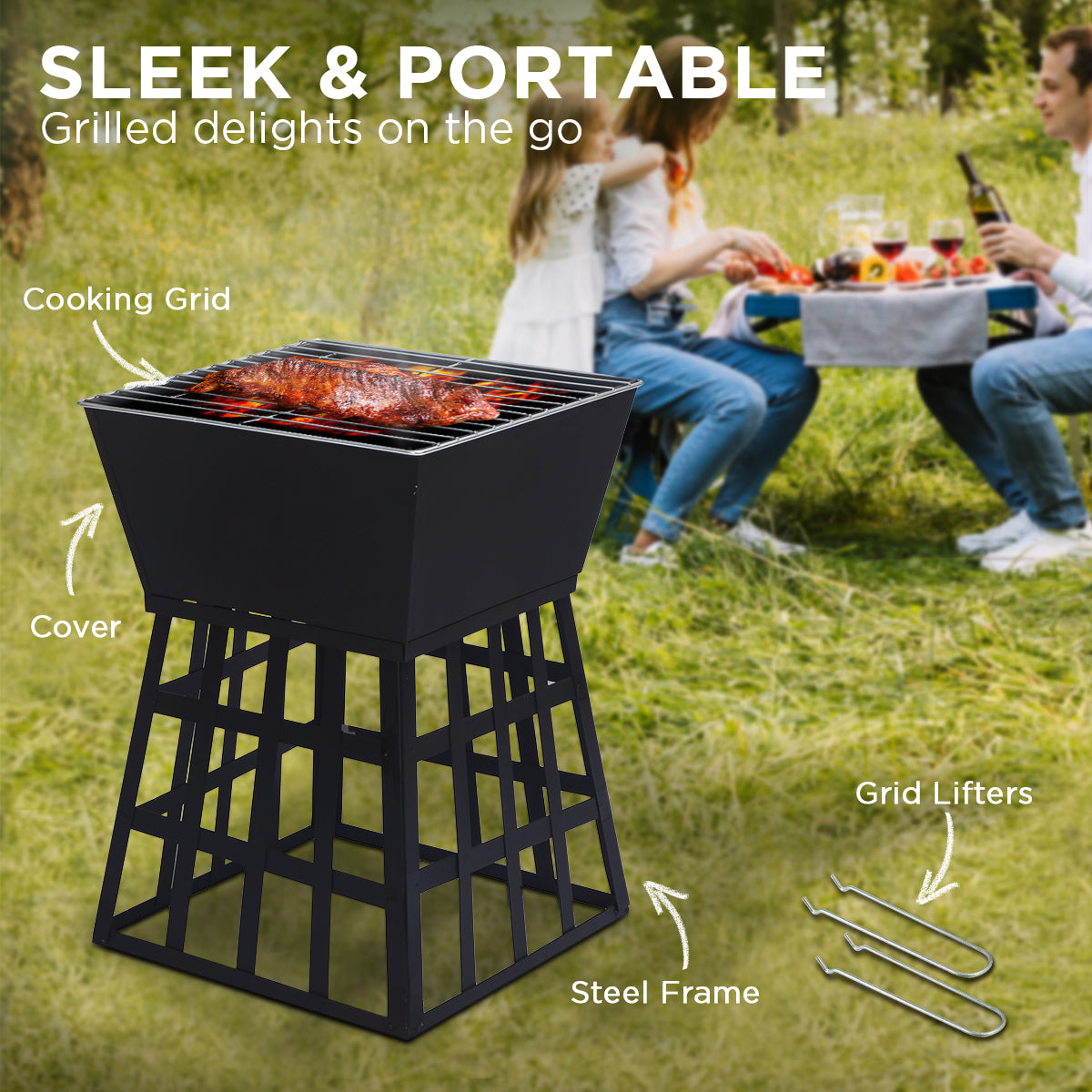 Wallaroo Outdoor Fire Pit for BBQ, Grilling, Cooking, Camping- Portable Brazier with Reversible Stand for Backyard-Home &amp; Garden &gt; BBQ-PEROZ Accessories