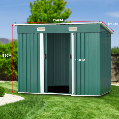 Wallaroo Garden Shed Flat 4ft x 6ft Outdoor Storage Shelter - Green-Home &amp; Garden &gt; Storage-PEROZ Accessories