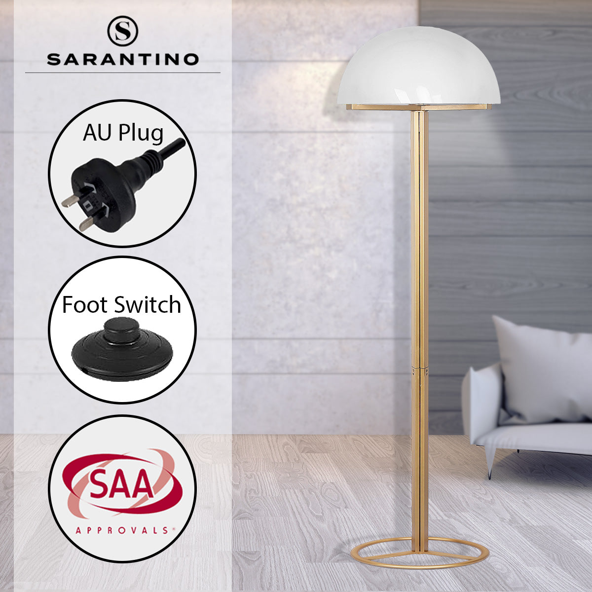 Sarantino Metal Floor Lamp with White Acrylic Shade by Sarantino-Home &amp; Garden &gt; Lighting-PEROZ Accessories