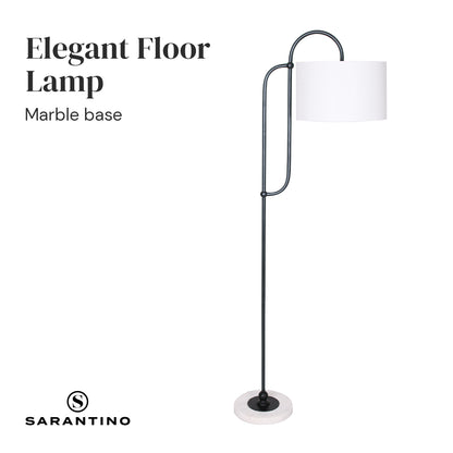 Sarantino Metal Floor Lamp with Marble Base &amp; Off-White Shade-Home &amp; Garden &gt; Lighting-PEROZ Accessories