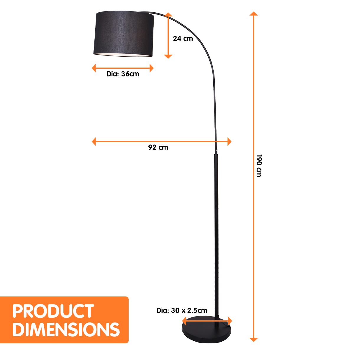 Sarantino Metal Arc Arm Floor Lamp Shade Black-Home &amp; Garden &gt; Lighting-PEROZ Accessories