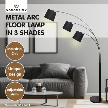 Sarantino 3-Light Arc Floor Lamp Adjustable Black 3 Shades-Home &amp; Garden &gt; Lighting-PEROZ Accessories