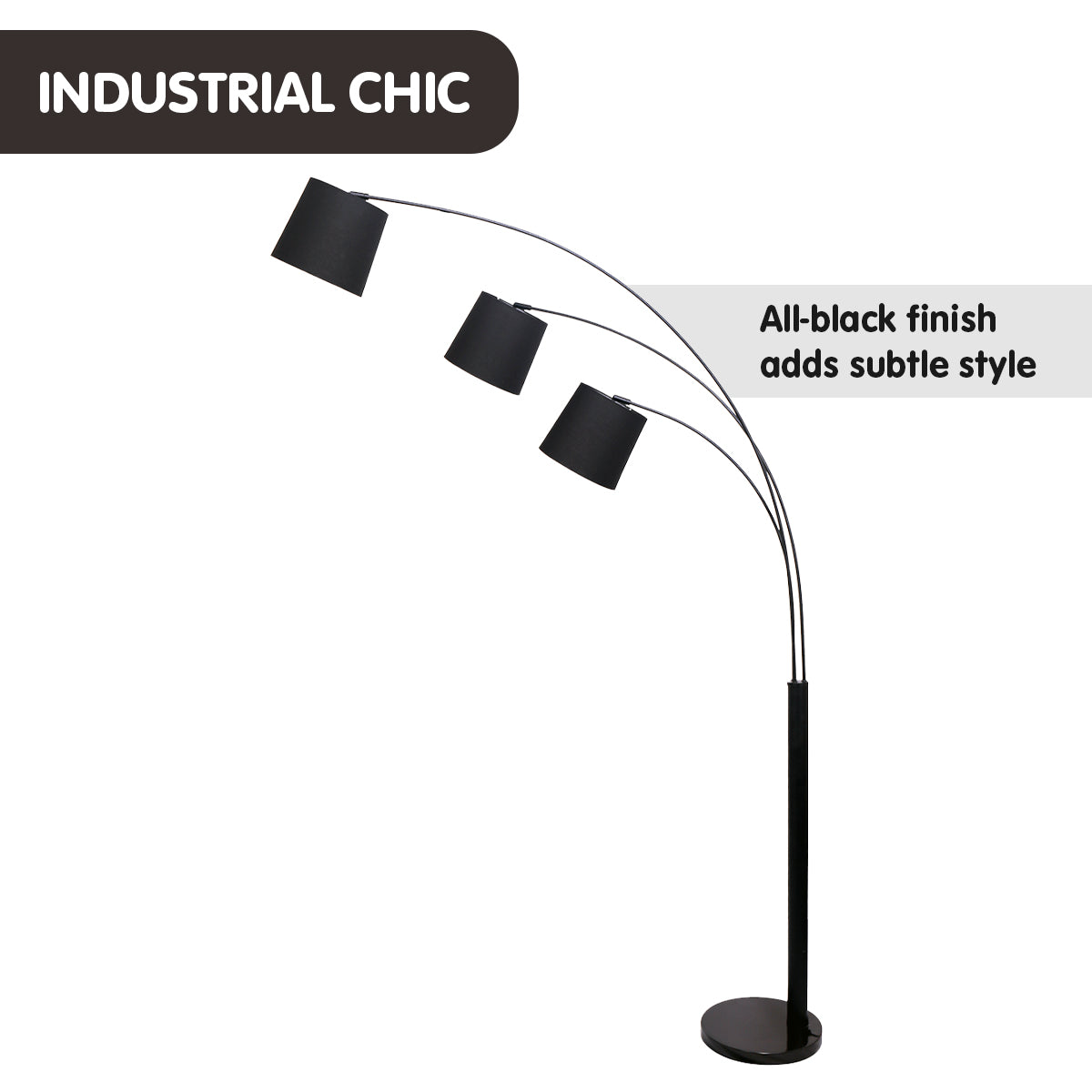 Sarantino 3-Light Arc Floor Lamp Adjustable Black 3 Shades-Home &amp; Garden &gt; Lighting-PEROZ Accessories