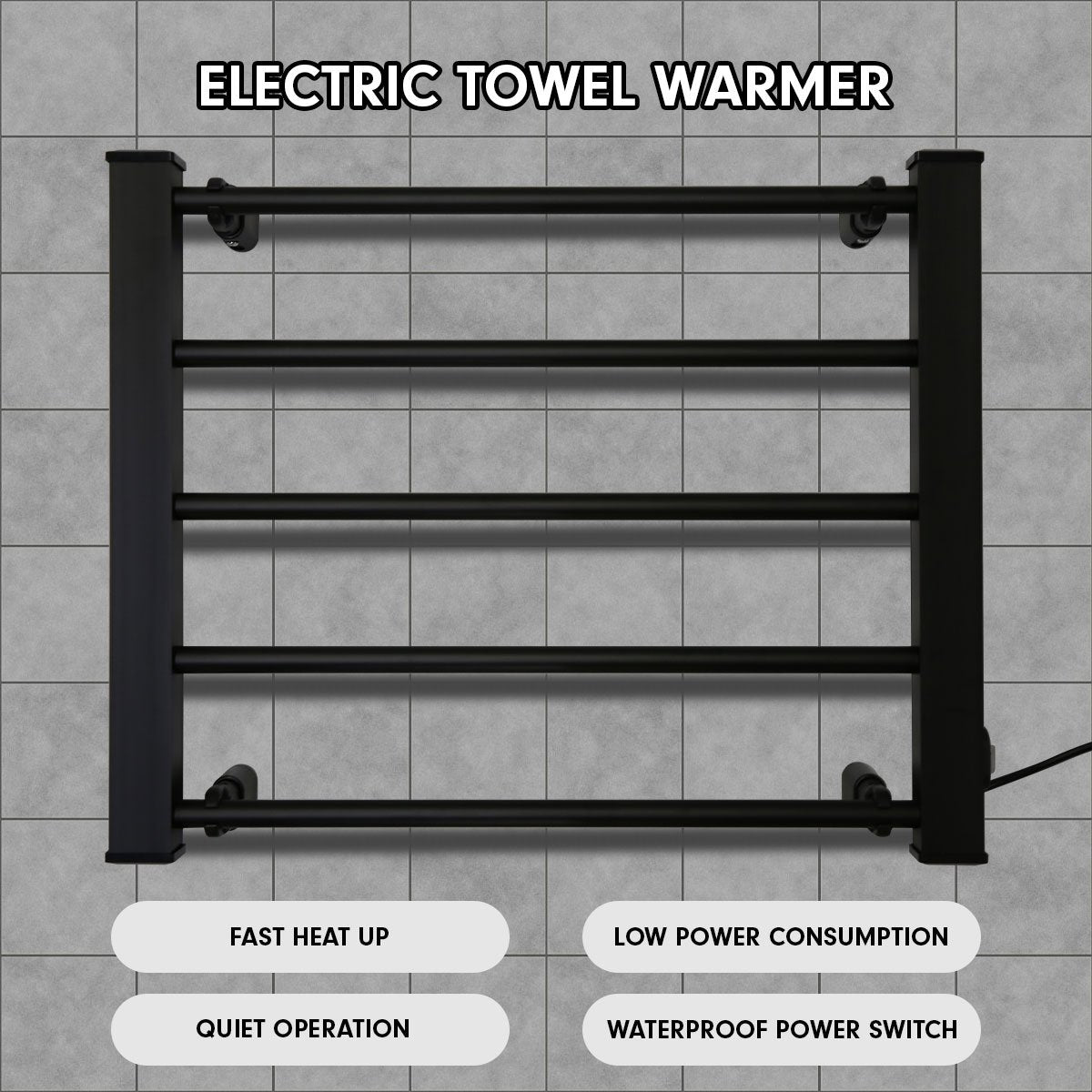 Pronti Heated Towel Rack Electric Bathroom Towel Rails Warmer Ev-90 -black-Home &amp; Garden &gt; Bathroom Accessories-PEROZ Accessories