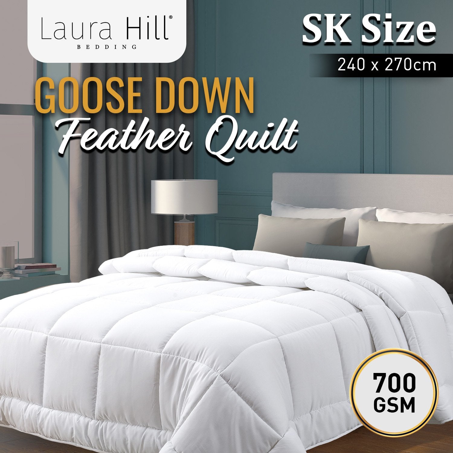 Laura Hill 700GSM Goose Down Feather Comforter Doona - Super King-Home &amp; Garden &gt; Bedding-PEROZ Accessories