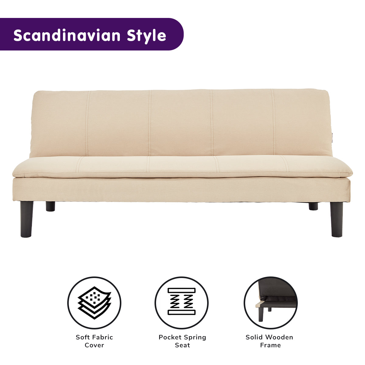 Sarantino 3 Seater Modular Faux Linen Fabric Sofa Bed Couch - Beige-Furniture &gt; Sofas-PEROZ Accessories