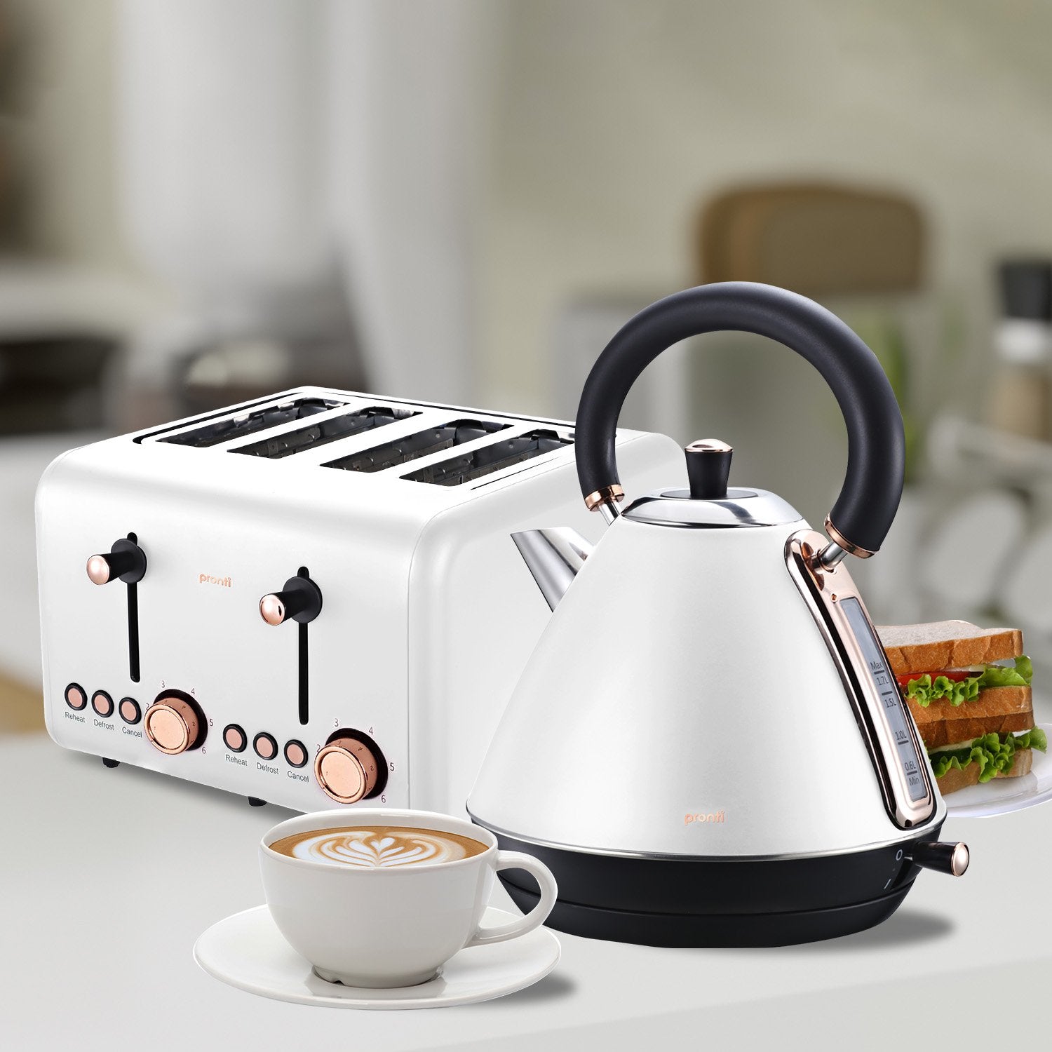 Pronti 4 Slice Toaster Rose Trim Collection - White-Appliances &gt; Kitchen Appliances-PEROZ Accessories