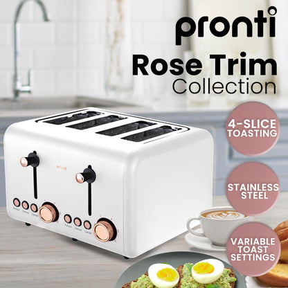 Pronti 4 Slice Toaster Rose Trim Collection - White-Appliances &gt; Kitchen Appliances-PEROZ Accessories