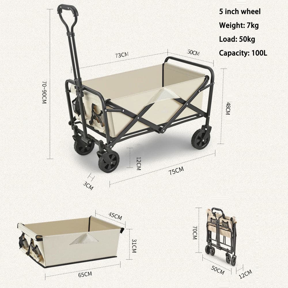 5 Inch Wheel Black Folding Beach Wagon Cart Trolley Garden Outdoor Picnic Camping Sports Market Collapsible Shop-Outdoor &gt; Camping-PEROZ Accessories