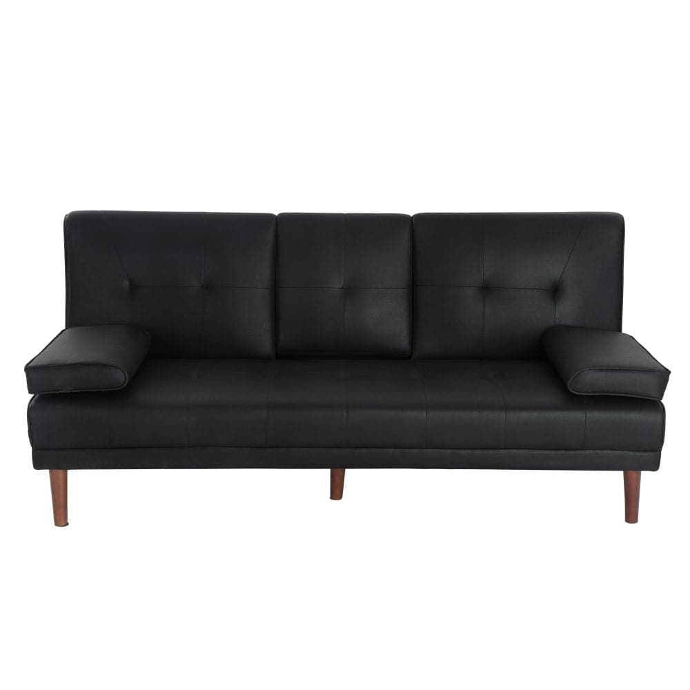 3 Seater Adjustable Sofa Bed With Cup Holder Black-Furniture &gt; Sofas-PEROZ Accessories