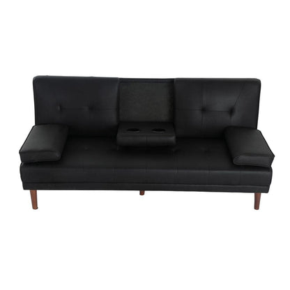 3 Seater Adjustable Sofa Bed With Cup Holder Black-Furniture &gt; Sofas-PEROZ Accessories