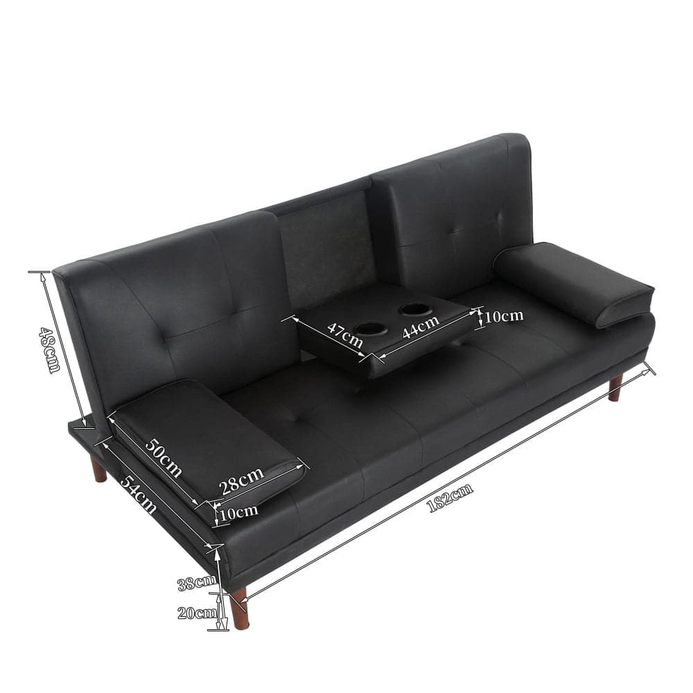 3 Seater Adjustable Sofa Bed With Cup Holder Black-Furniture &gt; Sofas-PEROZ Accessories