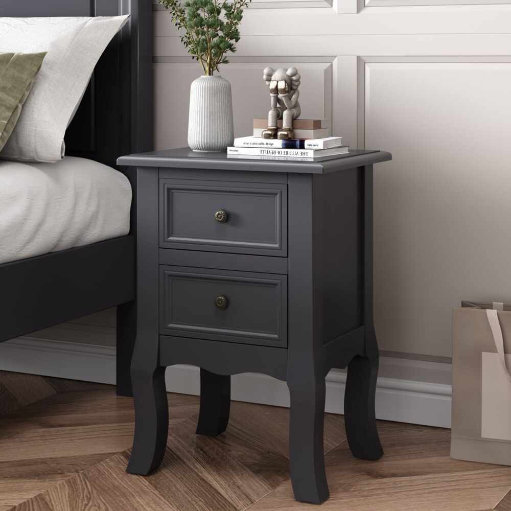 French Bedside Table Nightstand Grey Set of 2-Furniture &gt; Bedroom-PEROZ Accessories