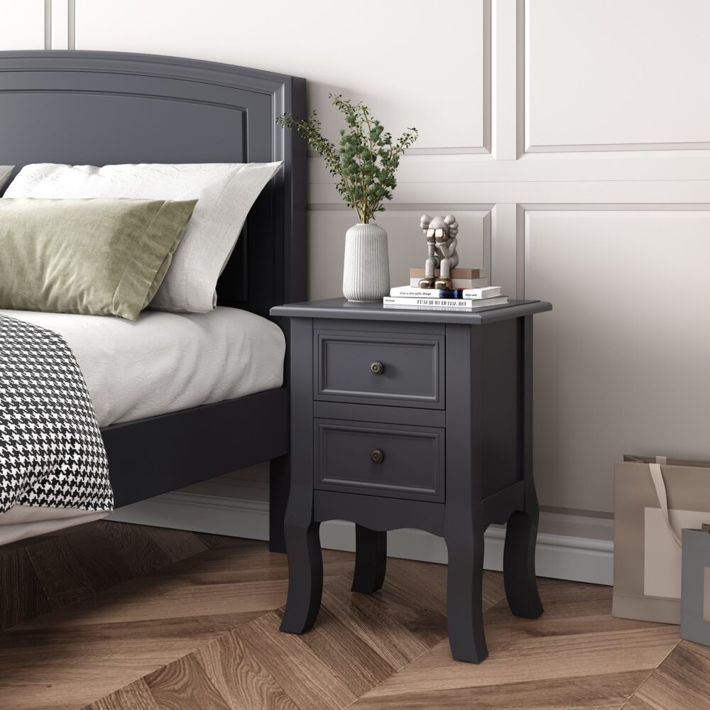 French Bedside Table Nightstand Grey Set of 2-Furniture &gt; Bedroom-PEROZ Accessories