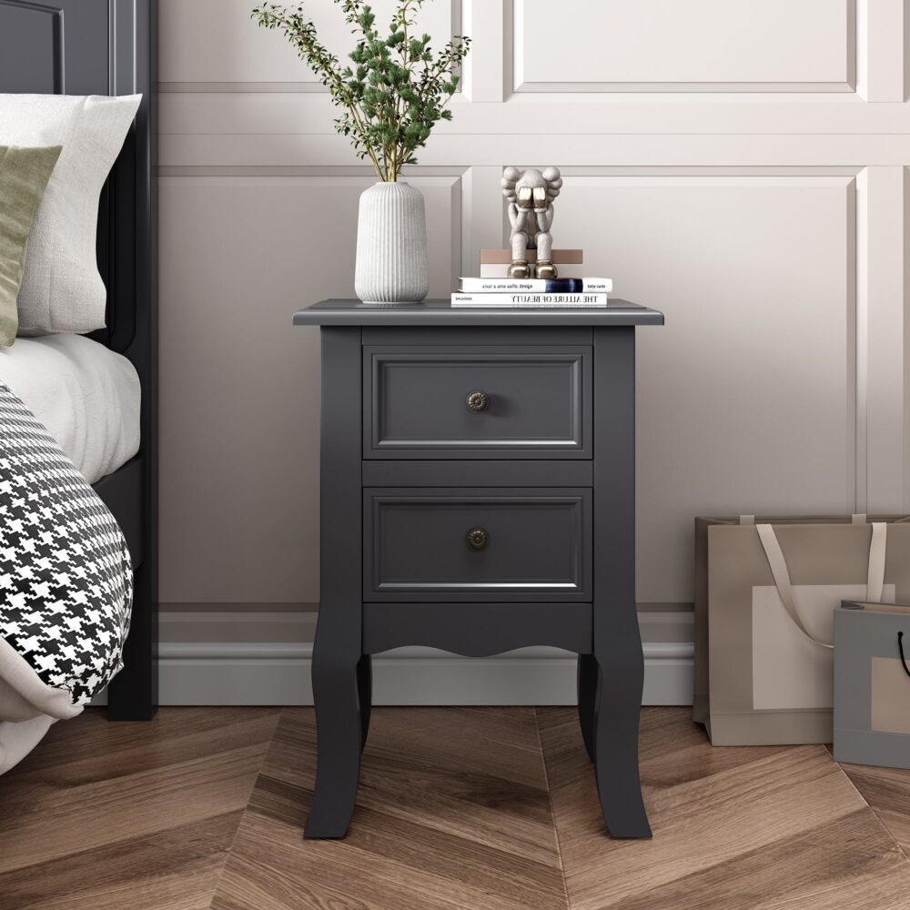 French Bedside Table Nightstand Grey Set of 2-Furniture &gt; Bedroom-PEROZ Accessories