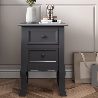 French Bedside Table Nightstand Grey Set of 2-Furniture &gt; Bedroom-PEROZ Accessories