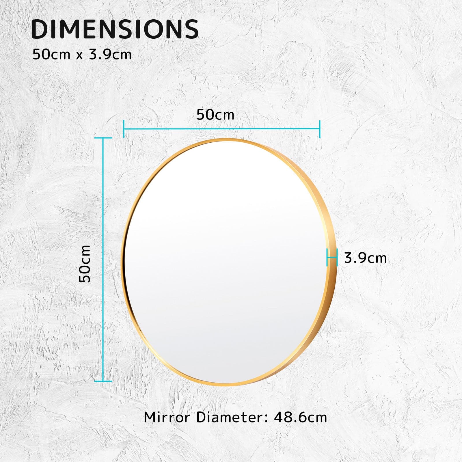 La Bella Gold Wall Mirror Round Aluminum Frame Makeup Decor Bathroom Vanity 50cm-Health &amp; Beauty &gt; Makeup Mirrors-PEROZ Accessories