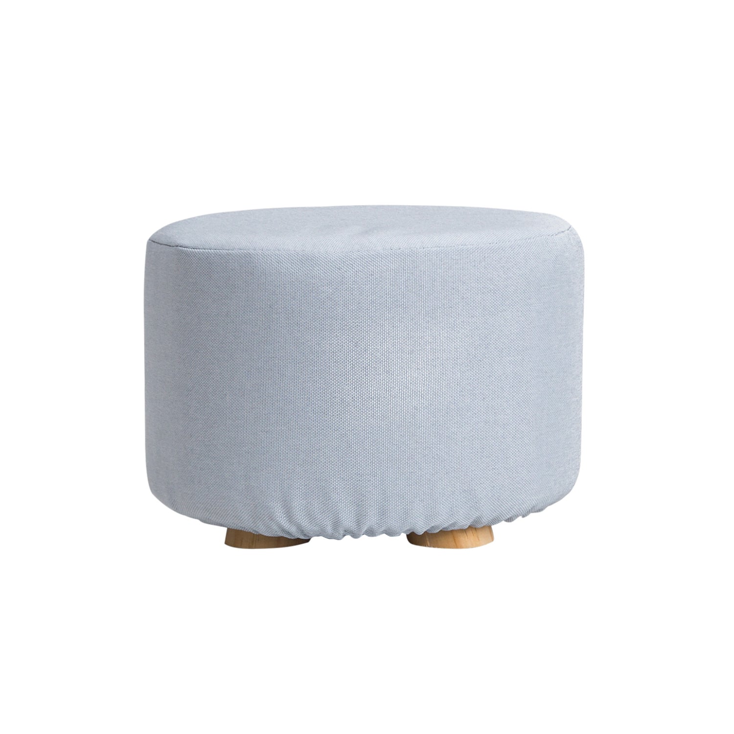 La Bella Light Blue Fabric Ottoman Round Wooden Leg Foot Stool-Ottomans-PEROZ Accessories