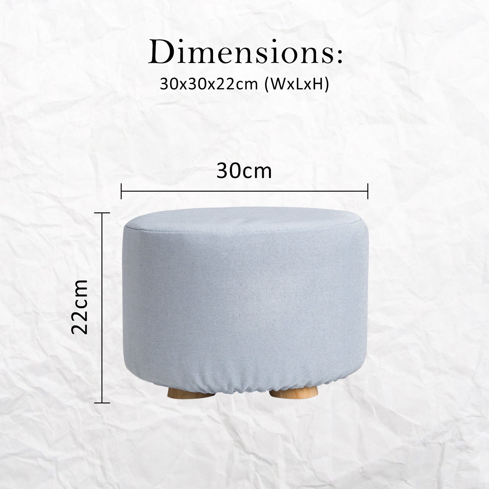 La Bella Light Blue Fabric Ottoman Round Wooden Leg Foot Stool-Ottomans-PEROZ Accessories