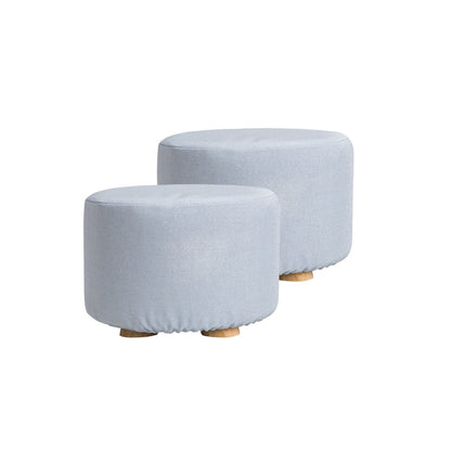 La Bella 2 Set Light Blue Fabric Ottoman Round Wooden Leg Foot Stool-Ottomans-PEROZ Accessories