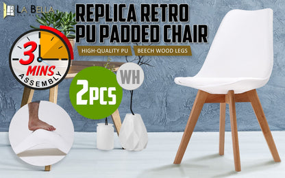 La Bella 2 Set White Retro Dining Cafe Chair Padded Seat-Furniture &gt; Bar Stools &amp; Chairs-PEROZ Accessories