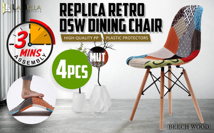 La Bella 4 Set Multi Colour Retro Dining Cafe Chair DSW Fabric-Furniture &gt; Bar Stools &amp; Chairs-PEROZ Accessories