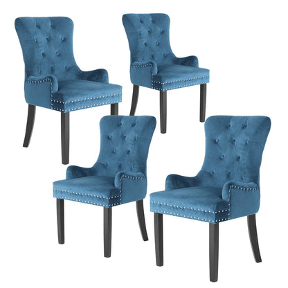 La Bella 4 Set Navy Blue French Provincial Dining Chair Ring Studded Lisse Velvet Rubberwood-Furniture &gt; Bar Stools &amp; Chairs-PEROZ Accessories