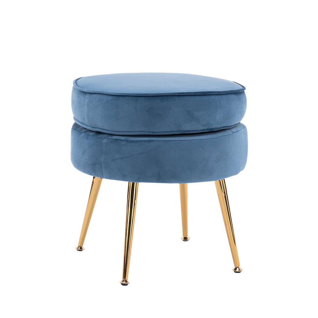 La Bella Navy Blue Round Ottoman Foot Stool Velvet Fabric Metal Leg-Ottomans-PEROZ Accessories