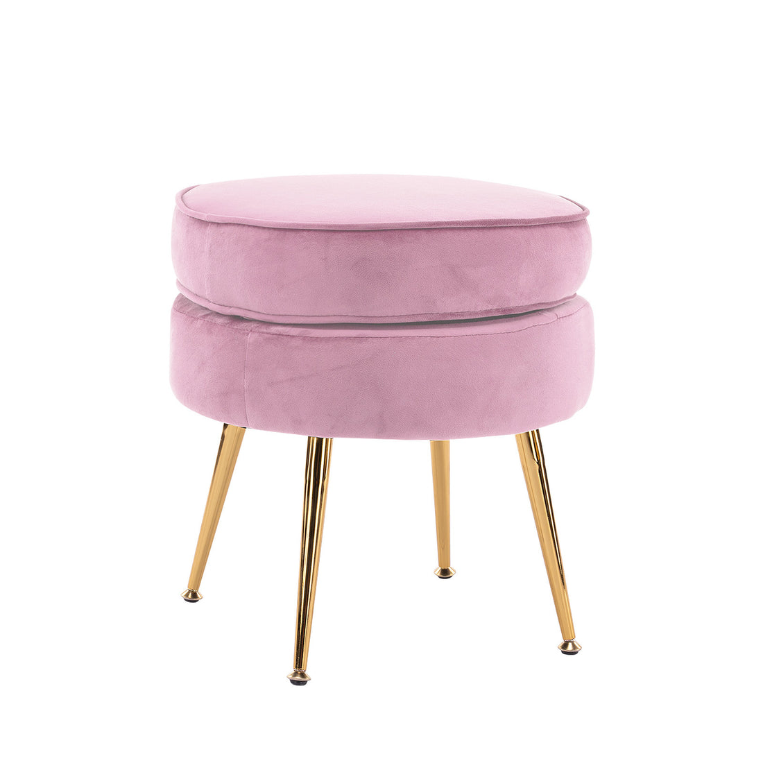 La Bella Pink Round Ottoman Foot Stool Velvet Fabric Metal Leg-Ottomans-PEROZ Accessories