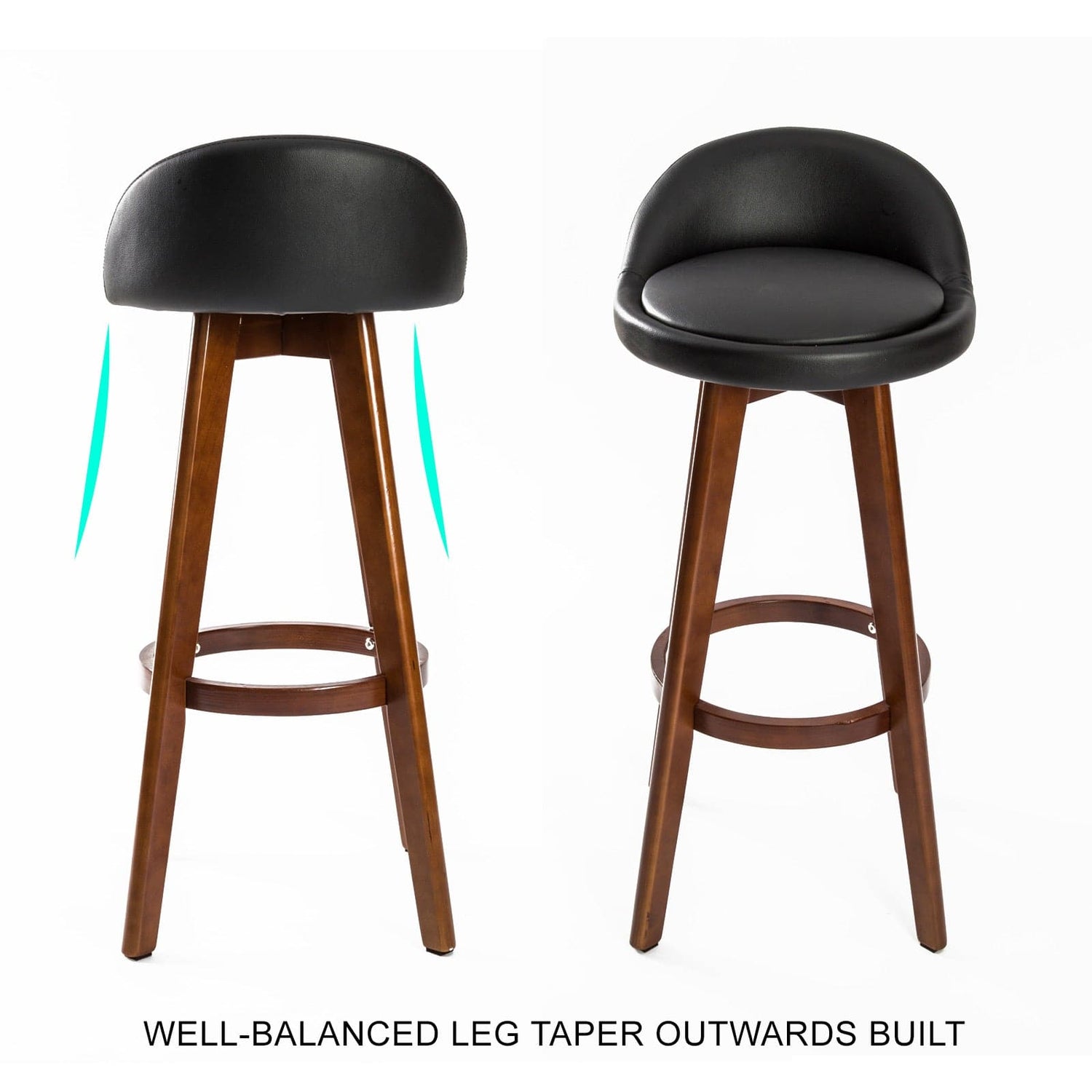 La Bella 2 Set 72cm Black Brown Wooden Bar Stool Leila Leather-Furniture &gt; Bar Stools &amp; Chairs-PEROZ Accessories