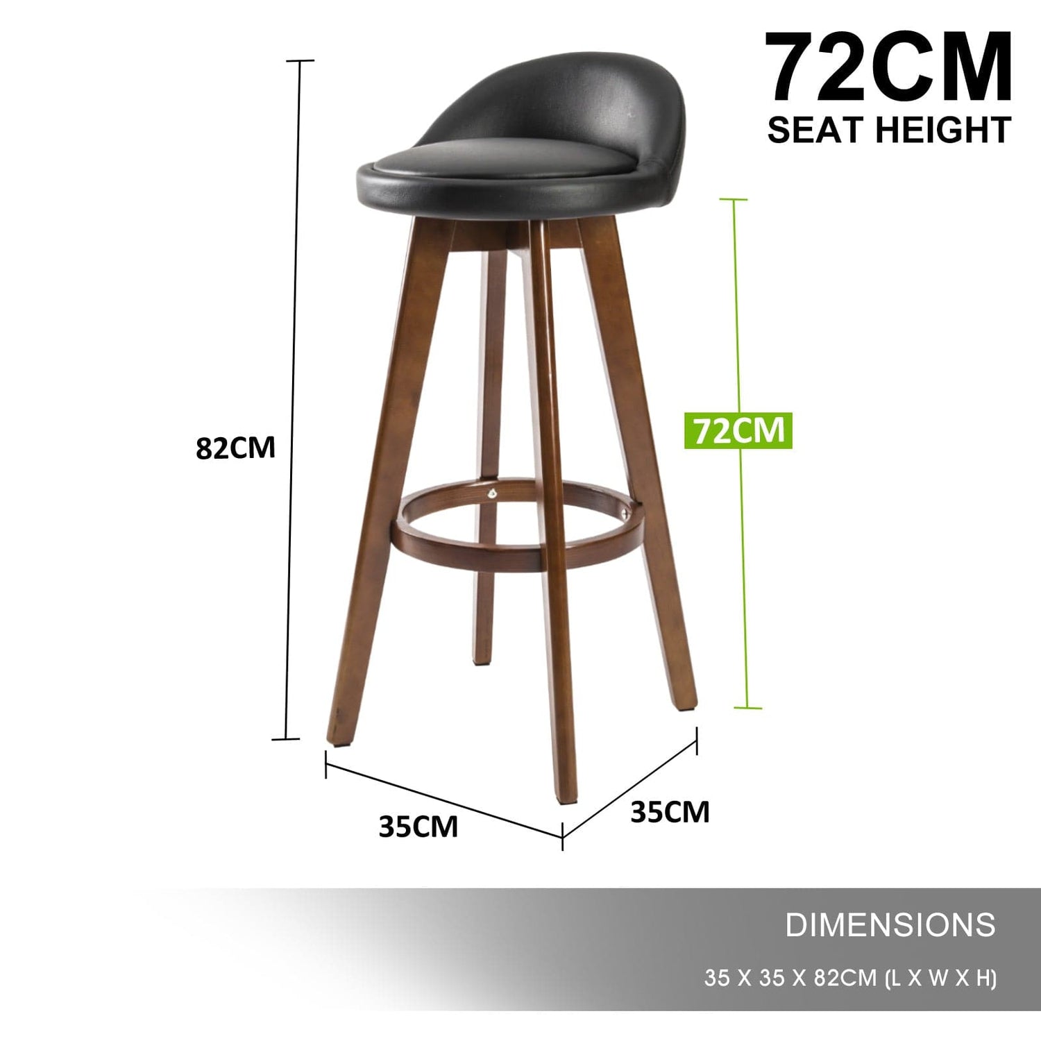 La Bella 2 Set 72cm Black Brown Wooden Bar Stool Leila Leather-Furniture &gt; Bar Stools &amp; Chairs-PEROZ Accessories