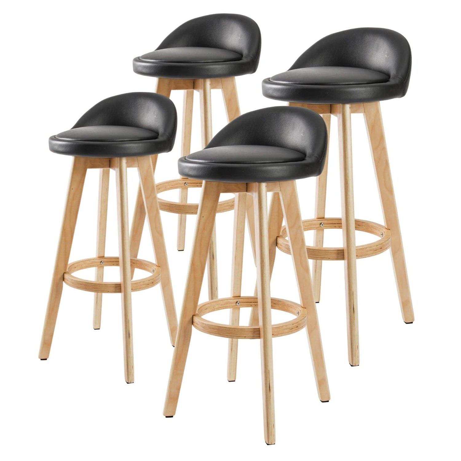 La Bella 4 Set 72cm Black Wooden Bar Stool Leila Leather-Furniture &gt; Bar Stools &amp; Chairs-PEROZ Accessories