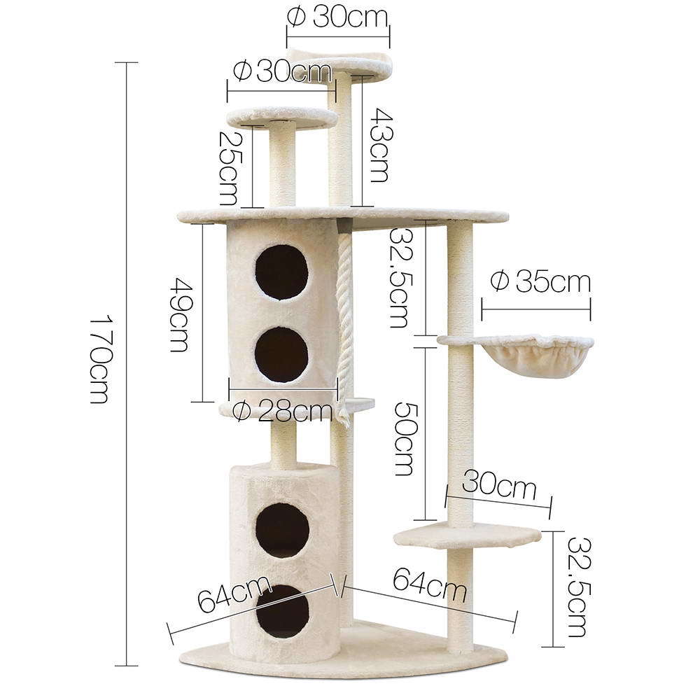 YES4PETS 170cm XL Multi Level Cat Scratching Post Tree Post House Tower-Beige-Cat Trees-PEROZ Accessories