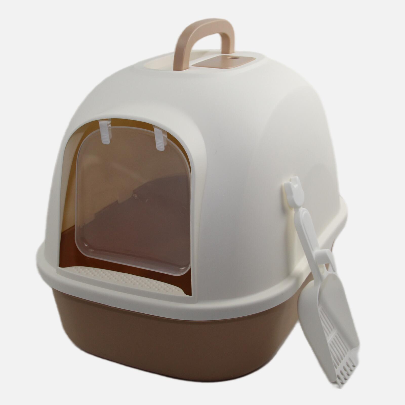 YES4PETS Portable Hooded Cat Toilet Litter Box Tray House with Handle and Scoop Brown-Pet Care &gt; Cat Supplies-PEROZ Accessories