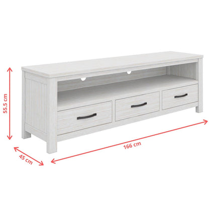 Foxglove ETU Entertainment TV Unit 166cm 3 Drawer Solid Mt Ash Wood - White-Entertainment Units-PEROZ Accessories