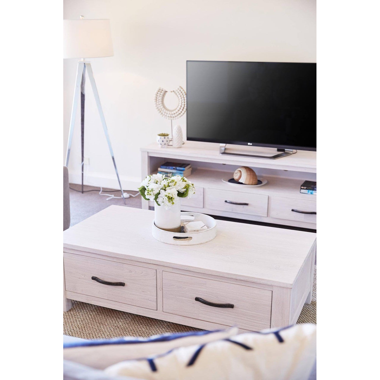 Foxglove ETU Entertainment TV Unit 166cm 3 Drawer Solid Mt Ash Wood - White-Entertainment Units-PEROZ Accessories