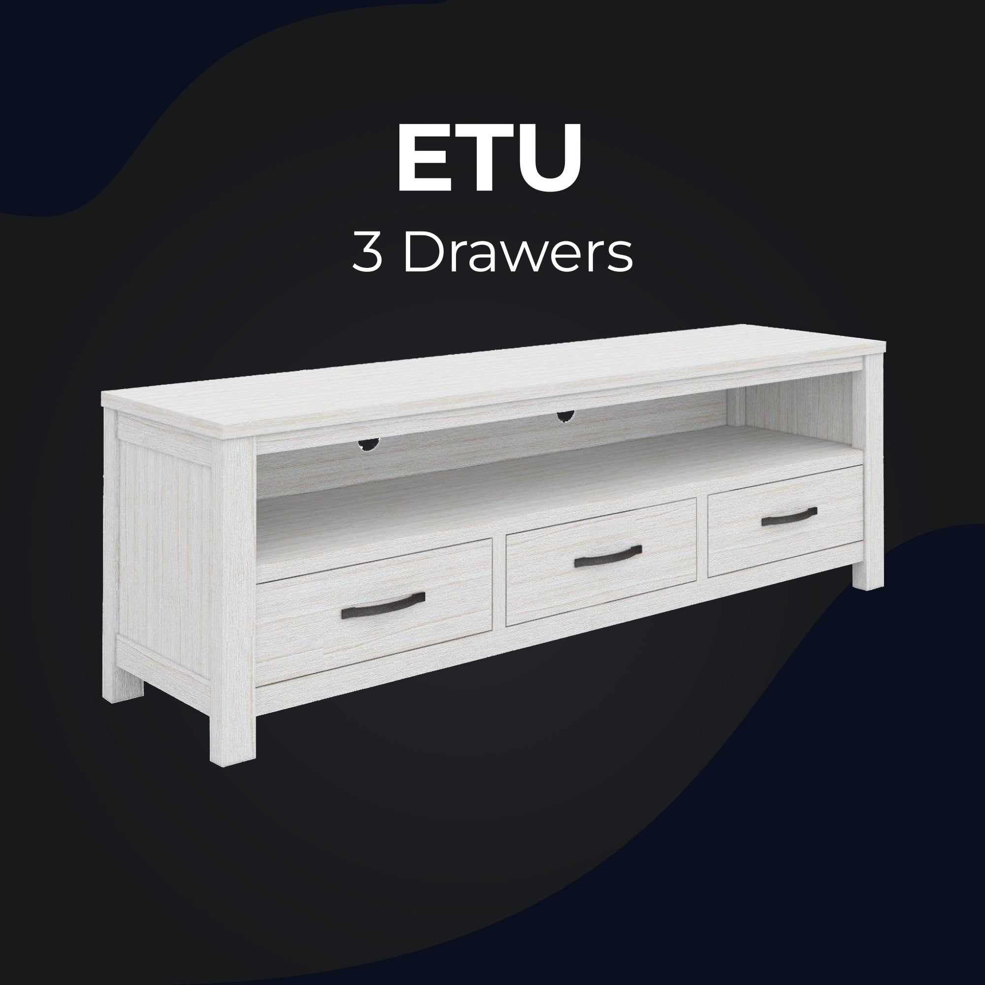 Foxglove ETU Entertainment TV Unit 166cm 3 Drawer Solid Mt Ash Wood - White-Entertainment Units-PEROZ Accessories