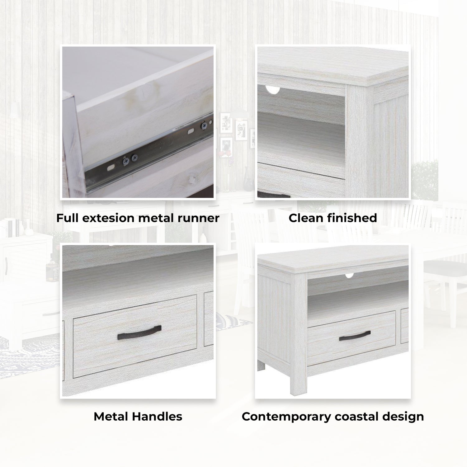 Foxglove ETU Entertainment TV Unit 166cm 3 Drawer Solid Mt Ash Wood - White-Entertainment Units-PEROZ Accessories