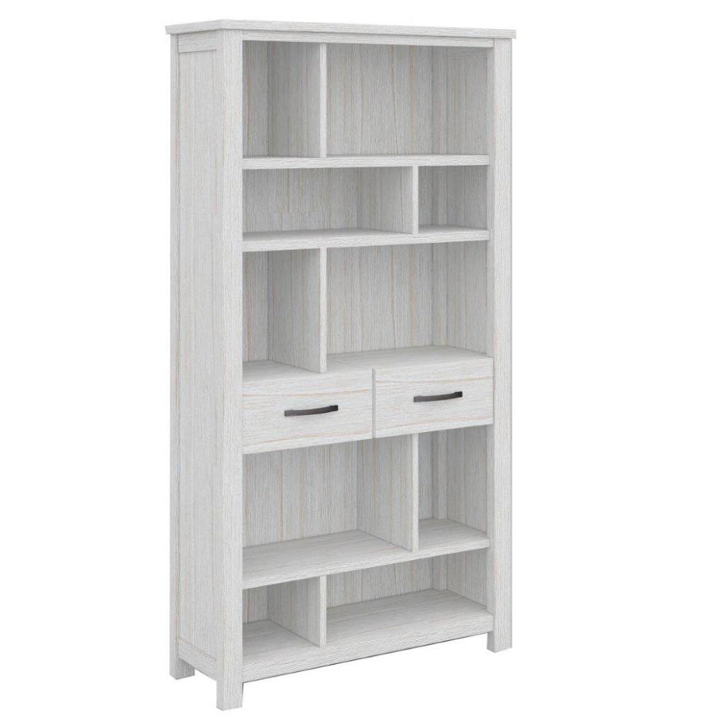 Foxglove Bookshelf Bookcase 5 Tier 2 Drawers Solid Mt Ash Timber Wood - White-Bookcases &amp; Shelves-PEROZ Accessories