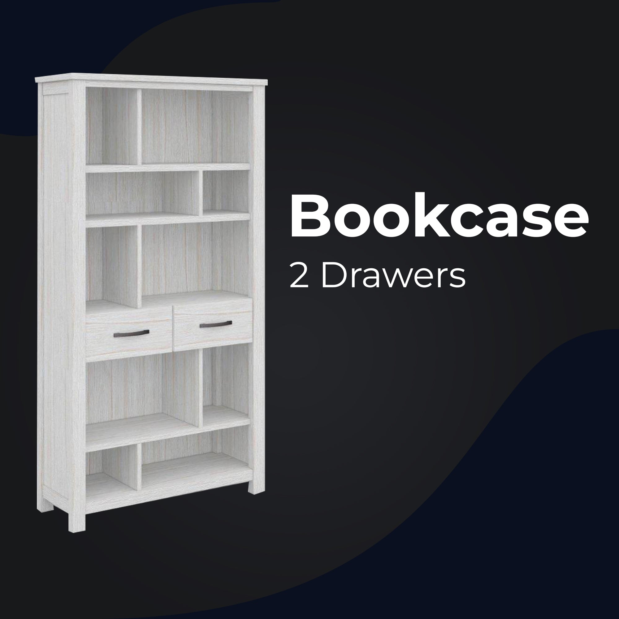 Foxglove Bookshelf Bookcase 5 Tier 2 Drawers Solid Mt Ash Timber Wood - White-Bookcases &amp; Shelves-PEROZ Accessories