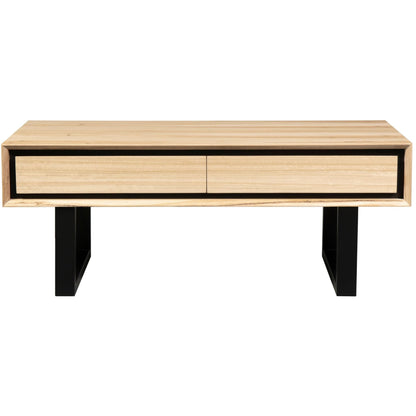 Aconite Coffee Table 120cm 2 Drawers Solid Messmate Timber Wood - Natural-Furniture &gt; Living Room-PEROZ Accessories