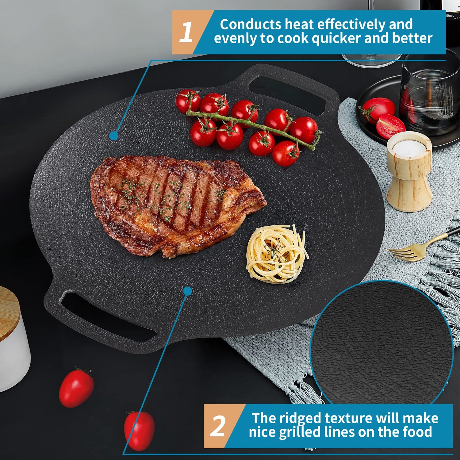 Korean Grill Pan Nonstick 6 Layer 40cm Round BBQ Griddle Indoor or Outdoor Cooking-Home &amp; Garden &gt; BBQ-PEROZ Accessories