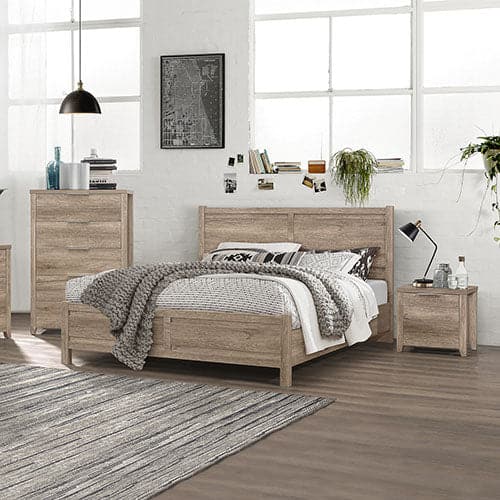 4 Pieces Bedroom Suite Natural Wood Like MDF Structure Double Size Oak Colour Bed, Bedside Table &amp; Tallboy-Furniture &gt; Bedroom-PEROZ Accessories